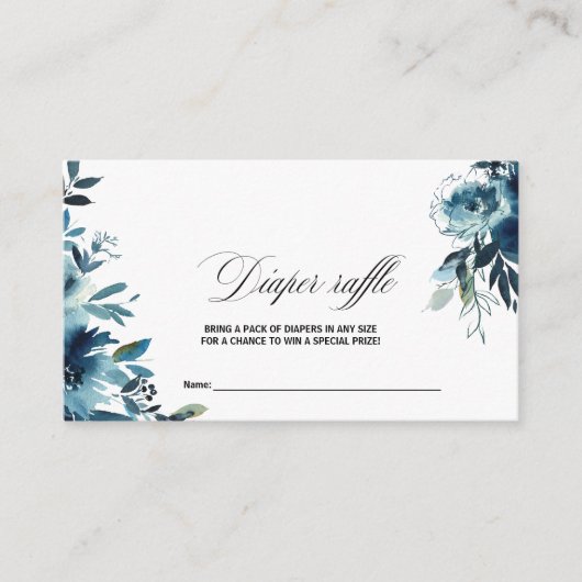 Celestial Navy Blue Floral Diaper Raffle Informatiekaartje (Voorkant)