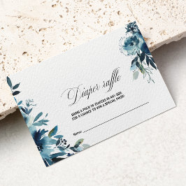 Celestial Navy Blue Floral Diaper Raffle Informatiekaartje