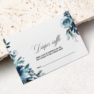 Celestial Navy Blue Floral Diaper Raffle Informatiekaartje