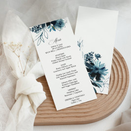 Celestial Navy Blue Floral Dinner Menu Kaart