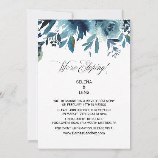 Celestial Navy Blue Floral Elopement Kaart (Voorkant)