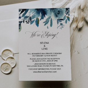 Celestial Navy Blue Floral Elopement Kaart