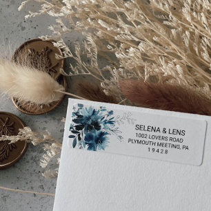 Celestial Navy Blue Floral retour adreslabel Etiket