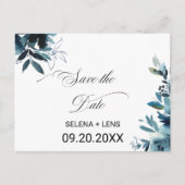 Celestial Navy Blue Floral Save the Date Kaart (Voorkant)