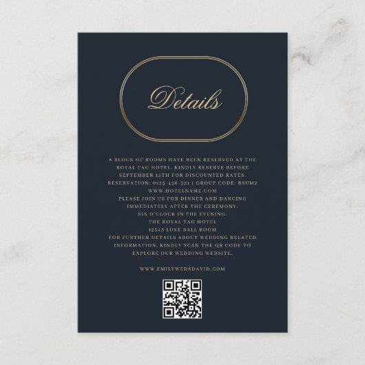 Celestial Navy Blue Golden Mystical Monogram QR Informatiekaartje (Voorkant)