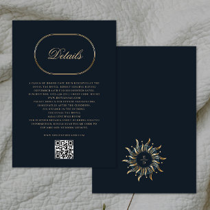 Celestial Navy Blue Golden Mystical Monogram QR Informatiekaartje