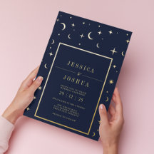 Celestial Navy Blue  Star Moon Golden Folie