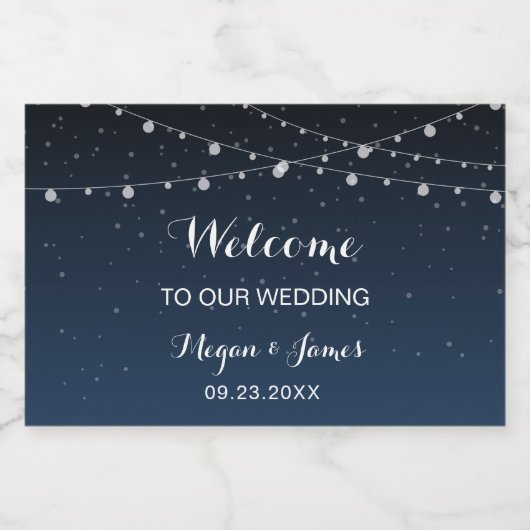 Celestial Navy Blue Stars Welkom Sparkling Wijnetiket (Enkel label)