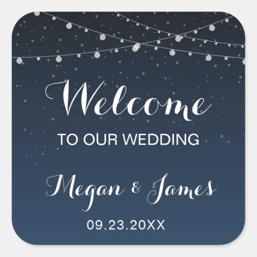 Celestial Navy Blue Stars Welkomsttas Vierkante Sticker (Voorkant)