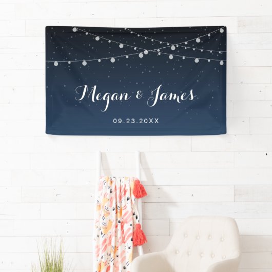 Celestial Navy Blue Sterrennacht Wedding Backdrop Spandoek (Insitu)