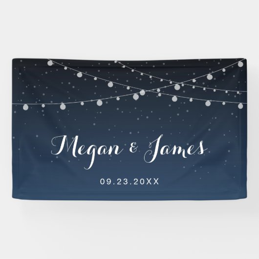 Celestial Navy Blue Sterrennacht Wedding Backdrop Spandoek (Horizontaal)