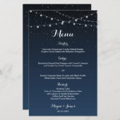 Celestial Navy Blue Sterrennacht Wedding Menu (Voorkant / Achterkant)