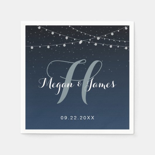 Celestial Navy Blue Sterrennacht Wedding Monogram Servet (Voorkant)