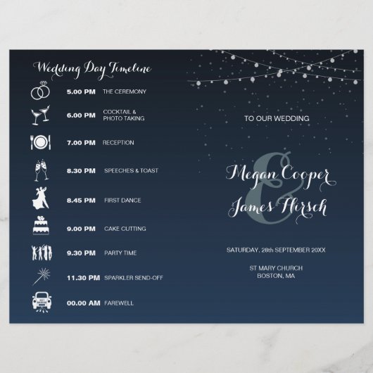 Celestial Navy Blue Sterrennacht Wedding Programme (Voorkant)