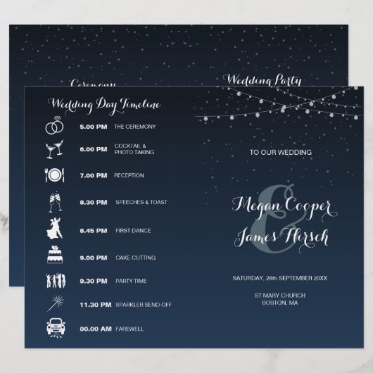 Celestial Navy Blue Sterrennacht Wedding Programme (Voorkant / Achterkant)