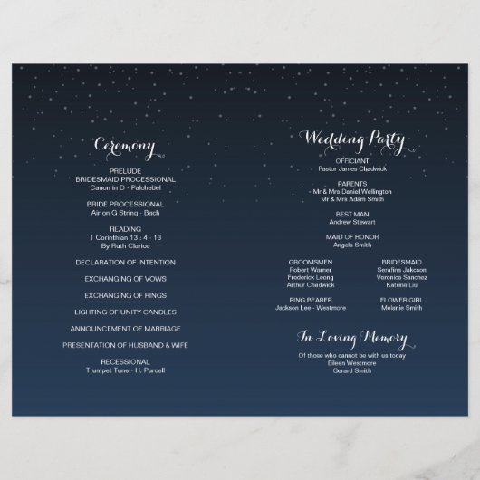 Celestial Navy Blue Sterrennacht Wedding Programme (Achterkant)