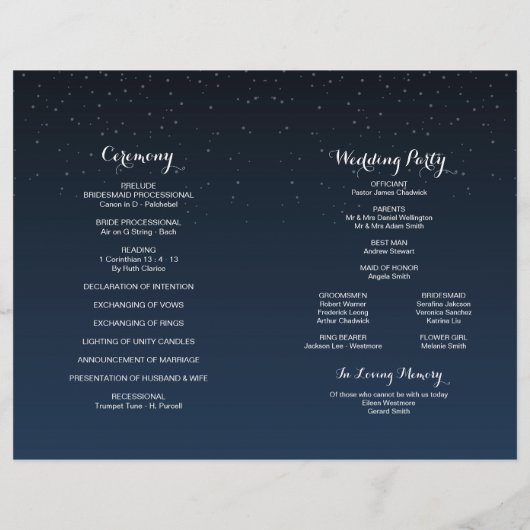 Celestial Navy Blue Sterrennacht Wedding Programme (Achterkant)