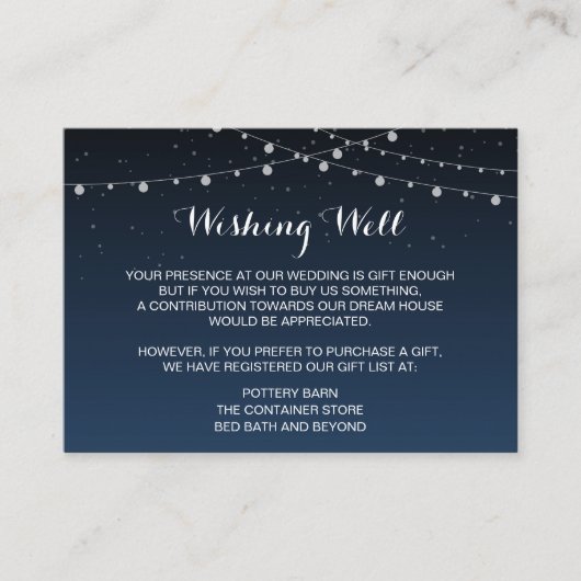 Celestial Navy Blue Sterrennacht Wedding Registry Informatiekaartje (Voorkant)