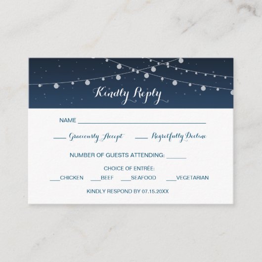 Celestial Navy Blue Sterrennacht Wedding RSVP Informatiekaartje (Voorkant)