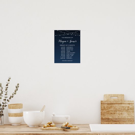 Celestial Navy Blue Sterrennacht Wedding Schedule Poster (Keuken)