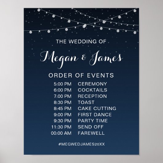 Celestial Navy Blue Sterrennacht Wedding Schedule Poster (Voorkant)