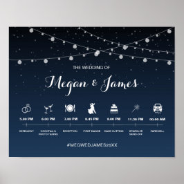 Celestial Navy Blue Sterrennacht Wedding Tijdschem Poster