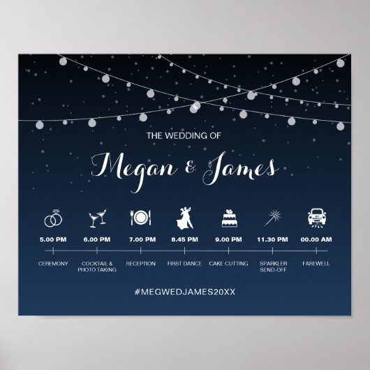 Celestial Navy Blue Sterrennacht Wedding Tijdschem Poster (Voorkant)
