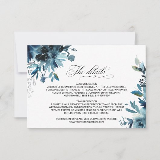 Celestial Navy Floral bruiloft Details invoegen Ka Kaart (Voorkant)