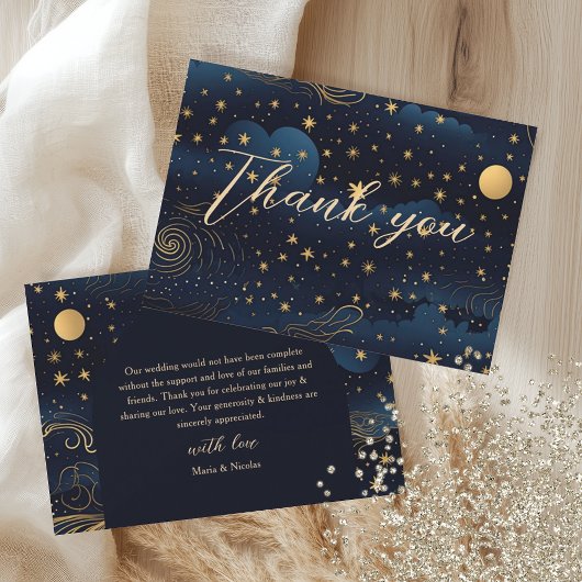Celestial Navy Gold Wedding Bedankkaart