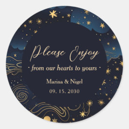 Celestial Navy Gold Wedding Favor Ronde Sticker