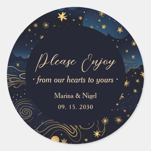 Celestial Navy Gold Wedding Favor Ronde Sticker (Voorkant)