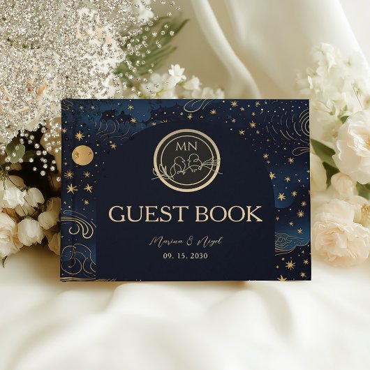 Celestial Navy Gold Wedding Gastenboek
