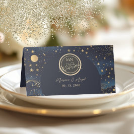 Celestial Navy Gold Wedding Plaatskaartje