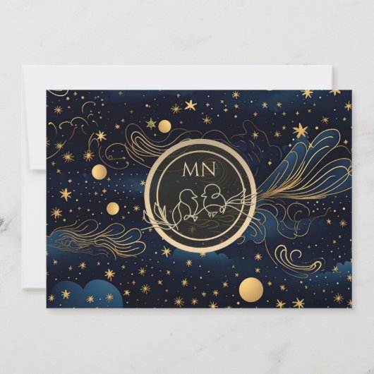 Celestial Navy Gold Wedding Save The Date (Achterkant)