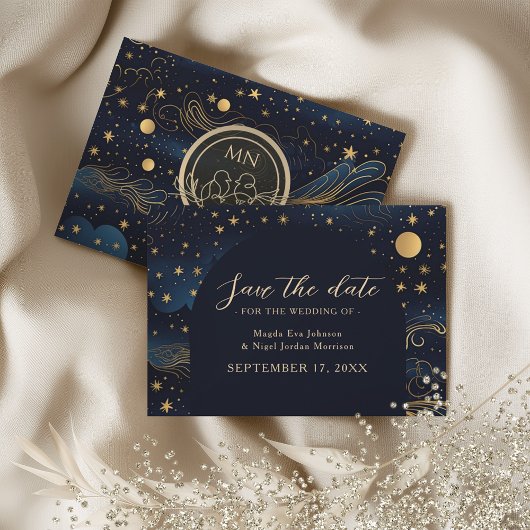 Celestial Navy Gold Wedding Save The Date