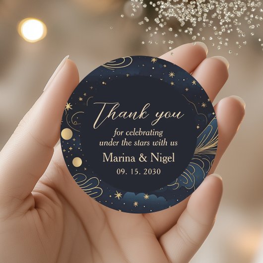 Celestial Navy Gold Wedding Thank You Ronde Sticker