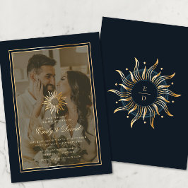 Celestial Navy Gouden Monogram Foto Overlay Save The Date