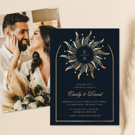 Celestial Navy Gouden Monogram Mystieke Foto Save The Date