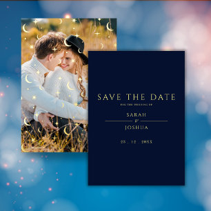 Celestial Navy Minimal Star Moon Foto Folie Uitnodiging