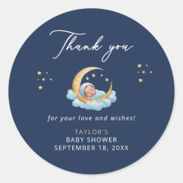 Celestial Navy Moon Baby Shower Thank You Sticker