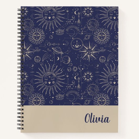 Celestial Navy Pattern Personalized Notitieboek (Voorkant)