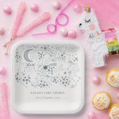 Celestial Navy Sterrennacht Moon Baby shower Papieren Bordje (Feest)