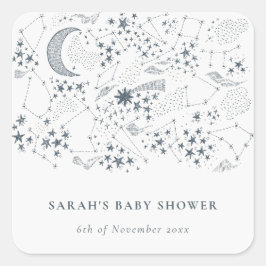 Celestial Navy Sterrennacht Moon Baby shower Vierkante Sticker