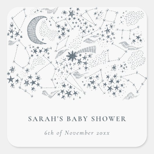 Celestial Navy Sterrennacht Moon Baby shower Vierkante Sticker (Voorkant)