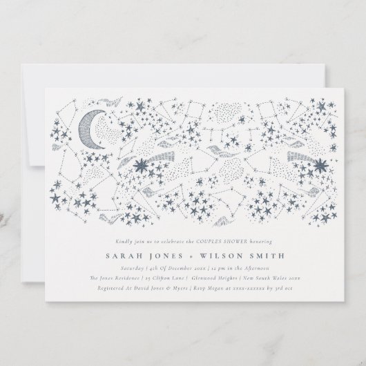 Celestial Navy Sterrennacht Moon Couples Shower Kaart (Voorkant)