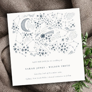 Celestial Navy Sterrennacht Moon Save the Date Kaart