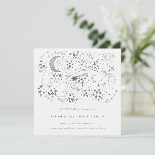 Celestial Navy Sterrennacht Moon Save the Date Kaart (Staand voorkant)
