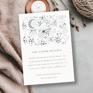 Celestial Navy Sterrennacht Moon Wedding Details Informatiekaartje