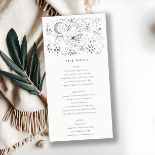 Celestial Navy Sterrennacht Moon Wedding Menu Card
