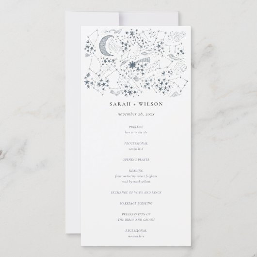 Celestial Navy Sterrennacht Moon Wedding Programme Bedankkaart (Voorkant)